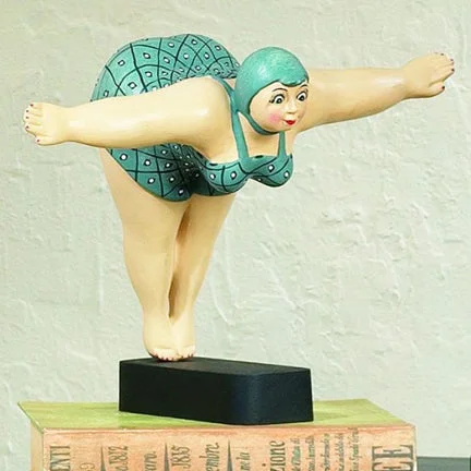 Diving Girl Resin Statue - Whimsical Statuary - Diver in Blue Swimsuit Full Coverage Swimsuit