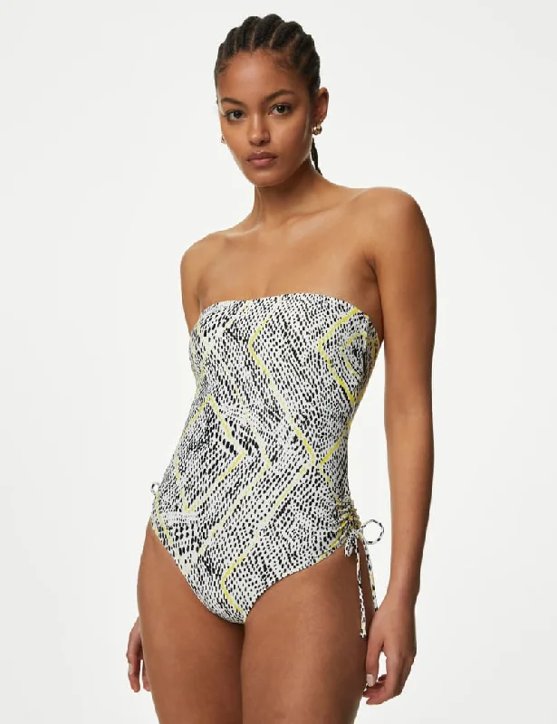 Printed Drawstring Bandeau Swimsuit Sexy Two-Piece Set