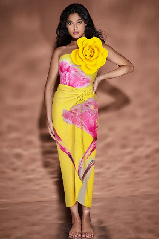 3D Flower One Shoulder Swimsuit & Skirt Set Cross-Back Bikini