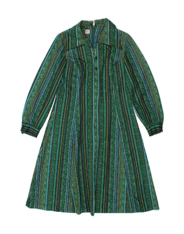 VINTAGE Womens Long Sleeve A-Line Dress UK 16 Large Green Striped Tunics Ceremony elegant VINTAGE Womens Long Sleeve A-Line Dress UK 16 Large Green Striped Tunics Ceremony elegant