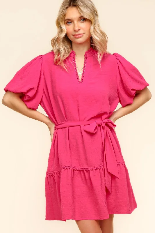 NOTCHED MOCK NECK MINI LENGTH WOVEN DRESS Tunics Custom made