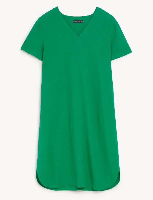 Linen Rich V-Neck Midi Shift Dress Tunics Cozy soft