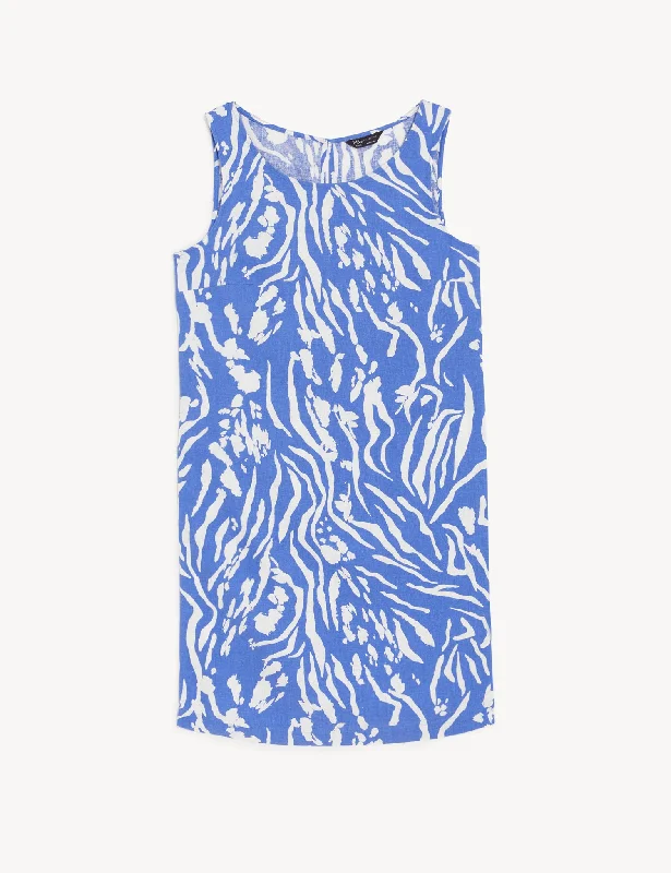 Linen Rich Printed Round Neck Shift Dress Tunics Occasion special