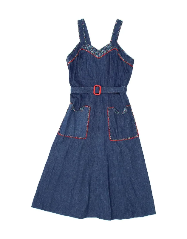 ELKONT Womens Denim A-Line Dress EU 38 Medium Blue Cotton Tunics Chic fashionable