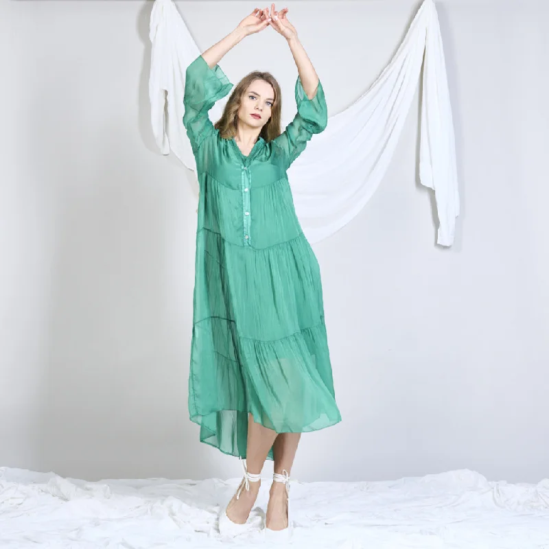 Silk chiffon long dress with bell cuffs wholesale Tunics Distressed trendy