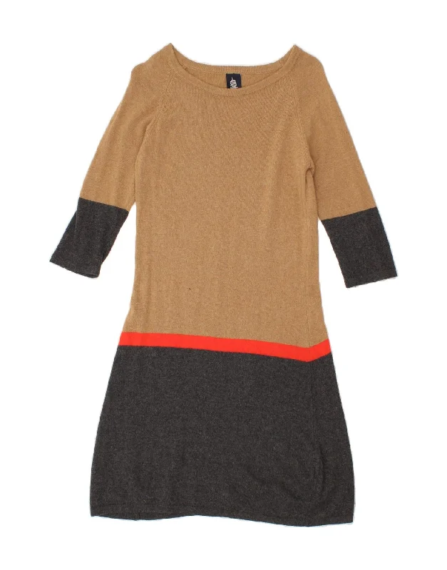 MARINA YACHTING Womens Jumper Dress UK 10 Small Brown Colourblock Wool Tunics Evening elegant
