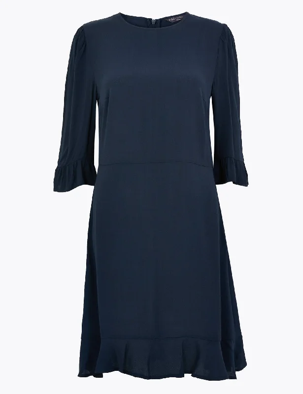 Frill Detail Mini Fit & Flare Dress Boatneck Modish Everyday