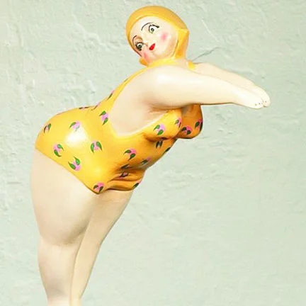 Diving Girl Resin Statue - Whimsical Statuary - Diver in Yellow Swimsuit Halter Top Bikini