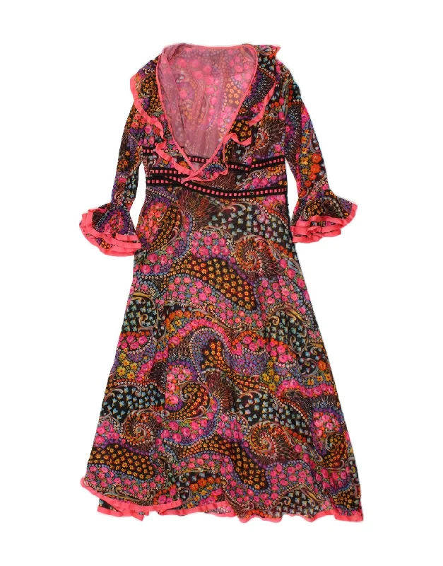 VINTAGE Womens Ruffle A-Line Dress UK 12 Medium Multicoloured Paisley Tunics Party sparkling VINTAGE Womens Ruffle A-Line Dress UK 12 Medium Multicoloured Paisley Tunics Party sparkling