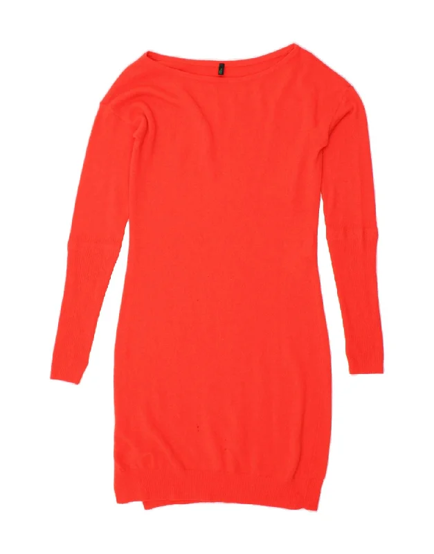 BENETTON Womens Long Sleeve Jumper Dress UK 6 XS Red Wool Tunics Brand named