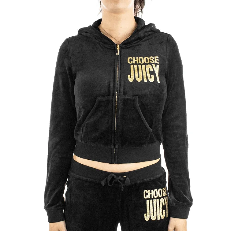 Juicy Couture Robyn Zip Hoodie JCGAS125001-101 - schwarz-gold Hoodie with Sequins Glamorous Eye-catching