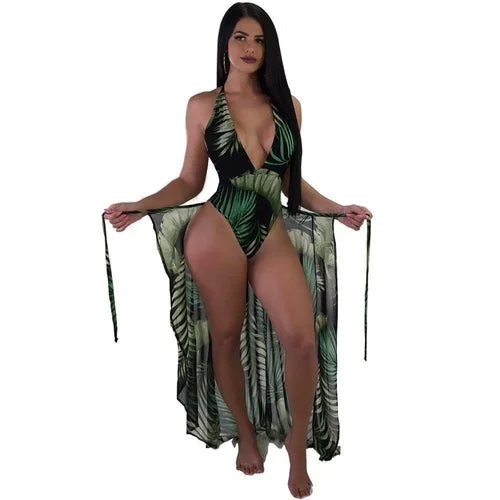 Summer Sleeve Hollow Out Sexy Women Swimsuit Two Piece Shiny One-Piece Swimsuit