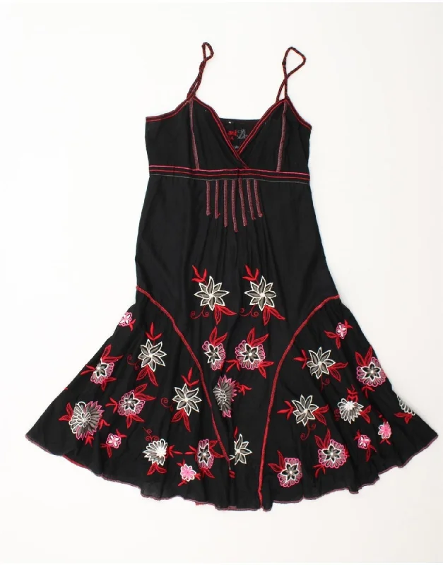 DESIGUAL Womens Sleeveless A-Line Dress EU 38 Medium Black Floral Cotton Tunics Trendy modern