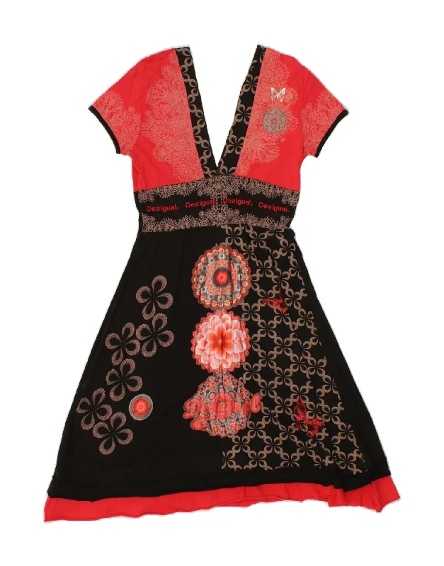 DESIGUAL Womens Graphic A-Line Dress UK 12 Medium Black Floral Cotton Tunics Modern contemporary