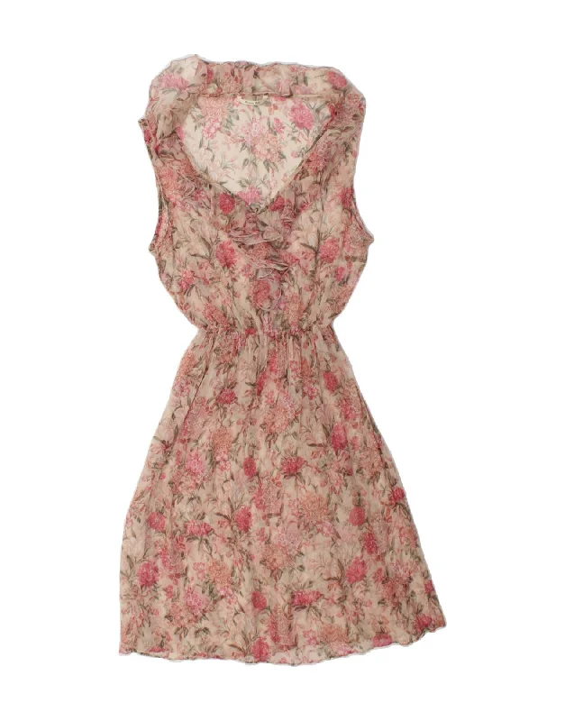 MASSIMO DUTTI Womens Sleeveless A-Line Dress UK 12 Medium Pink Floral Silk Tunics Chic fashionable