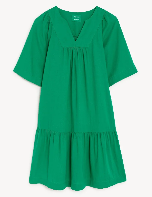 Linen Blend V-Neck Relaxed Dress Tunics Versatile functional
