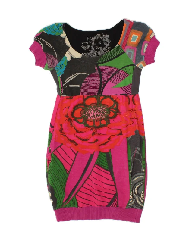 DESIGUAL Womens Bubble Dress UK 6 XS Multicoloured Floral Cotton Halter Neckline Beach