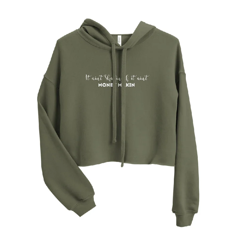 It Ain't Shaken Olive Crop Hoodie Hoodie with Lace Feminine Delicate
