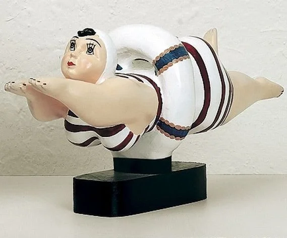 Diving Girl Resin Statue - Whimsical Statuary - Diver in White and Red Swimsuit Sexy Monokini Swimsuit