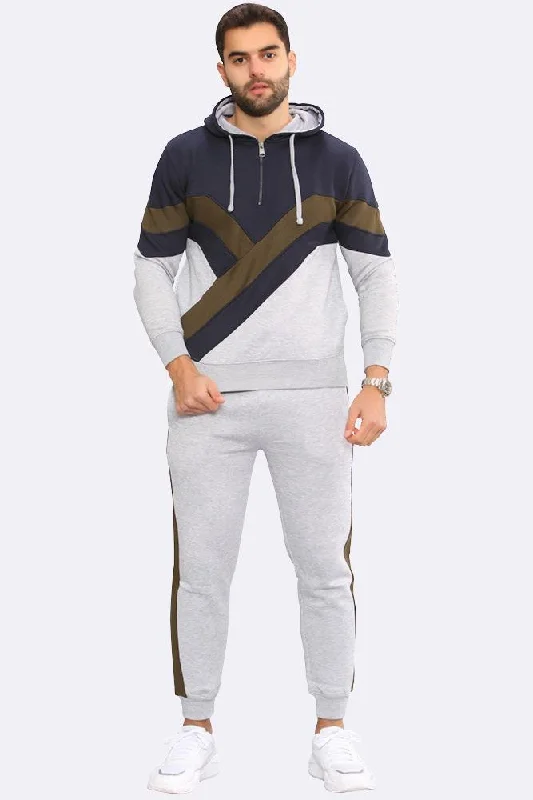 Y Panelled Fleece Hoodie & Joggers Set Hoodie with Hood Adjustable Protection