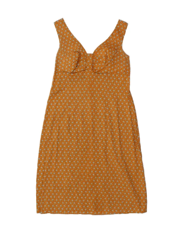 VINTAGE Womens Sleeveless A-Line Dress UK 12 Medium Brown Floral Cotton Tunics Favorite customer