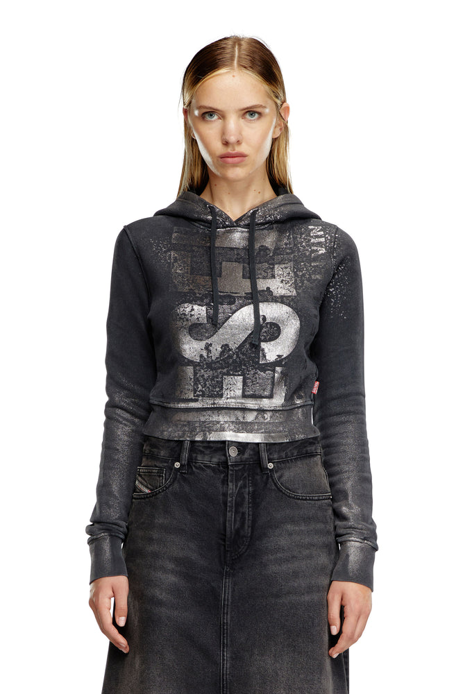Cropped hoodie with metallic effects Hoodie with Frayed Bohemian Relaxed