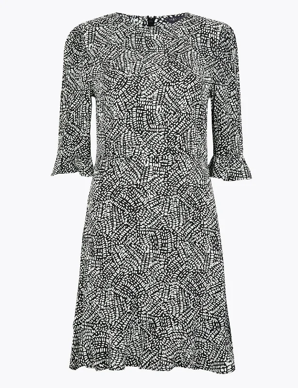 Printed Frill Detail Mini Fit & Flare Dress Tunics Solid Classic