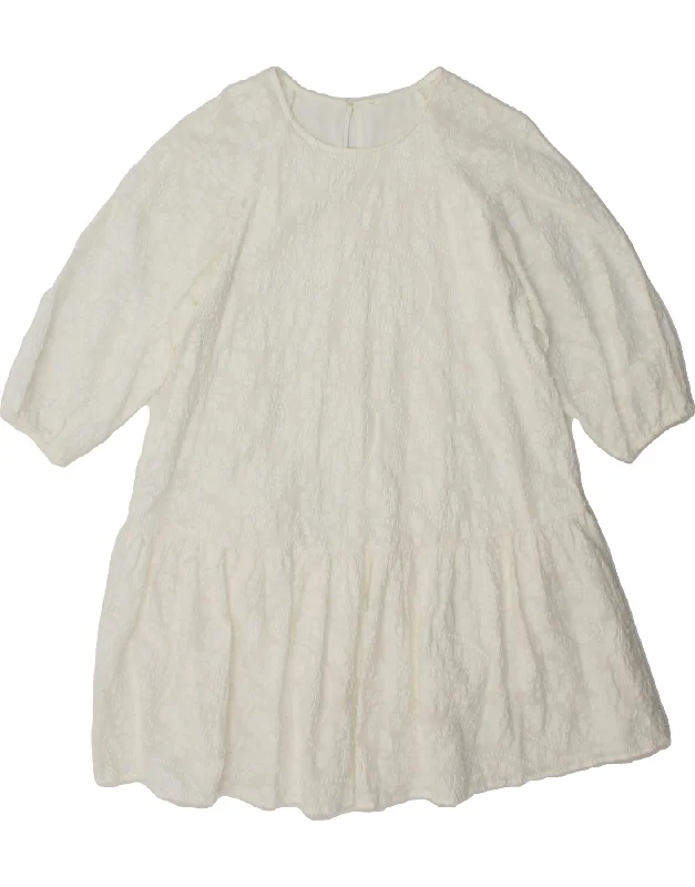 VINTAGE Womens 3/4 Sleeve A-Line Dress UK 12 Medium White Tunics Stylish elegant