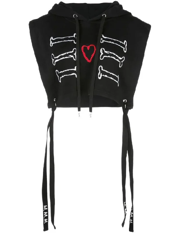 MY HEART CROP HOODIE BLACK Hoodie with Back Slit Movement Comfort