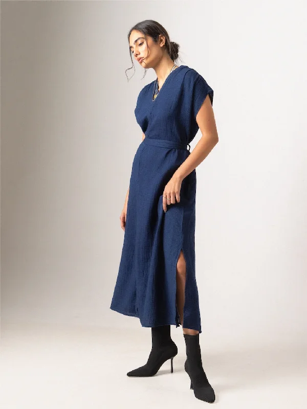 Women's Indigo 100% Cotton Regular Fit Dress Tunics Velvet soft