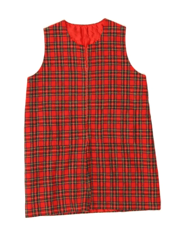 VINTAGE Womens Sleeveless Tunic Dress UK 12 Medium Red Check Tunics Trendy modern