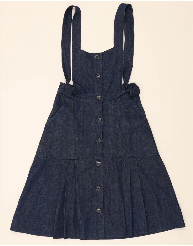VINTAGE Womens Denim Pinafore Dress IT 44 Medium  Navy Blue Bodycon Club Sequined