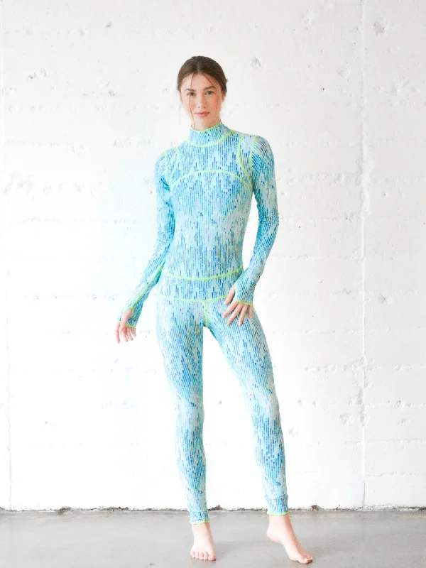 Women's  "Classic" UPF 50+ Sun-protective Full Body Long Swimsuit - BLUE MOSAIC Modern High-Waisted Swimsuit