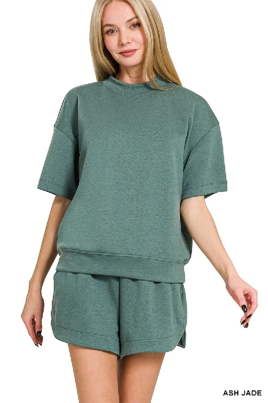 Scuba Mock Neck Sweatshirt in Ash Jade Hoodie with Crew Neck Simple Timeless