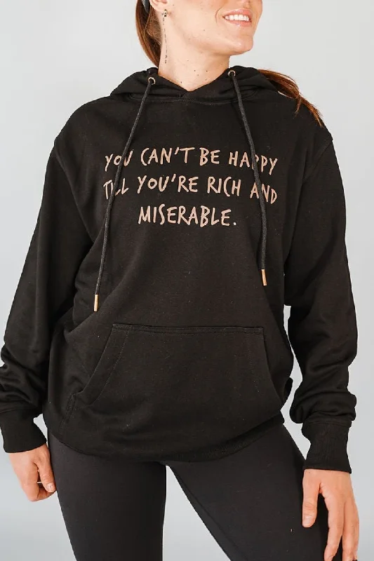 YOU CAN'T BE HAPPY - Midnight Hoodie Hoodie with Hidden Zipper Minimalist Clean