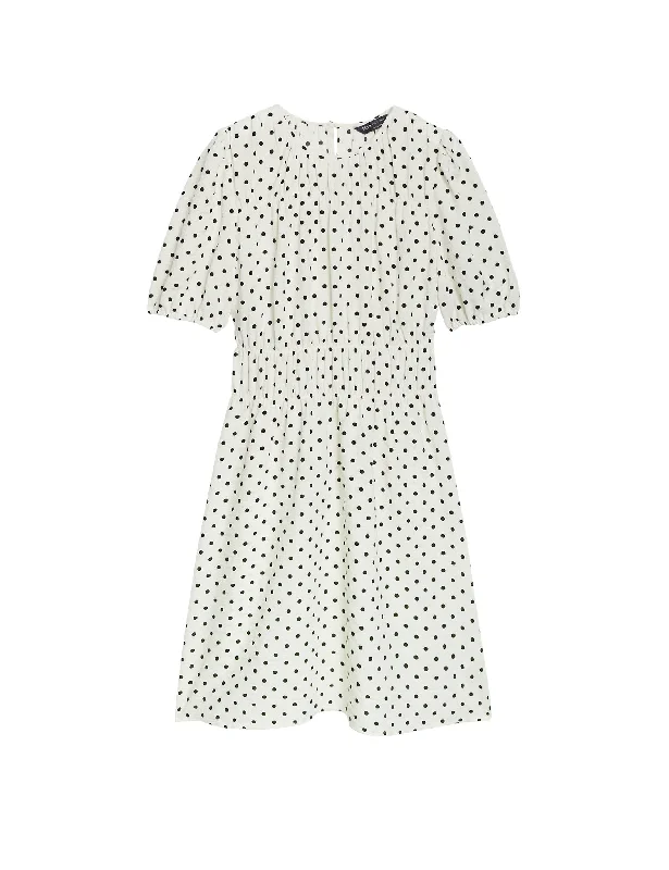 Polka Dot Textured Mini Smock Dress Tunics Chic fashionable