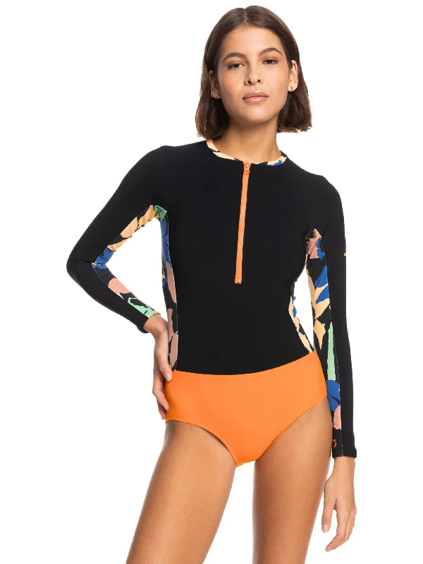 Womens Heater Long Sleeve One-Piece Swimsuit Sleek Full Coverage
