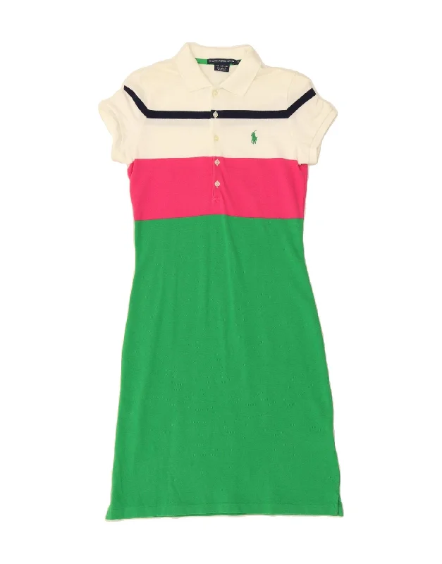 RALPH LAUREN Womens Polo Dress UK 8 Small Multicoloured Colourblock Cotton Tunics Print Colorful