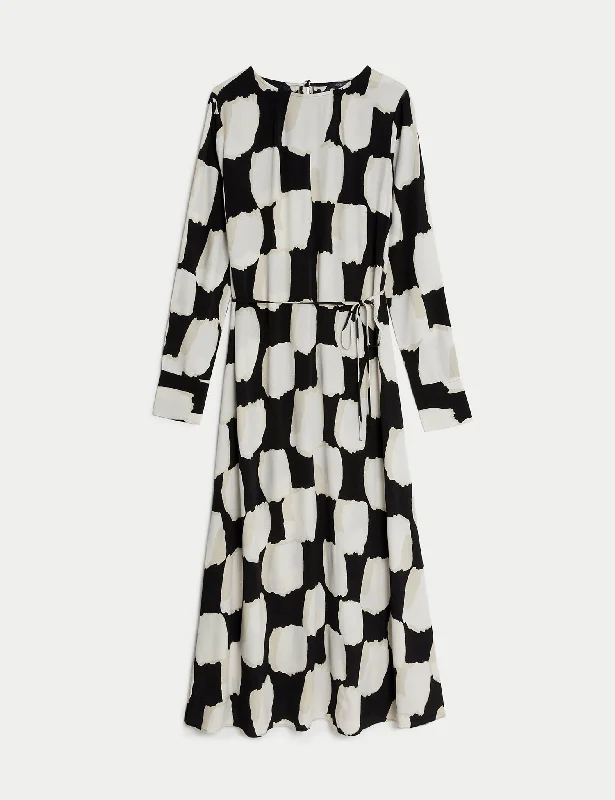 Printed Tie Waist Midaxi Column Dress Floral Print girly