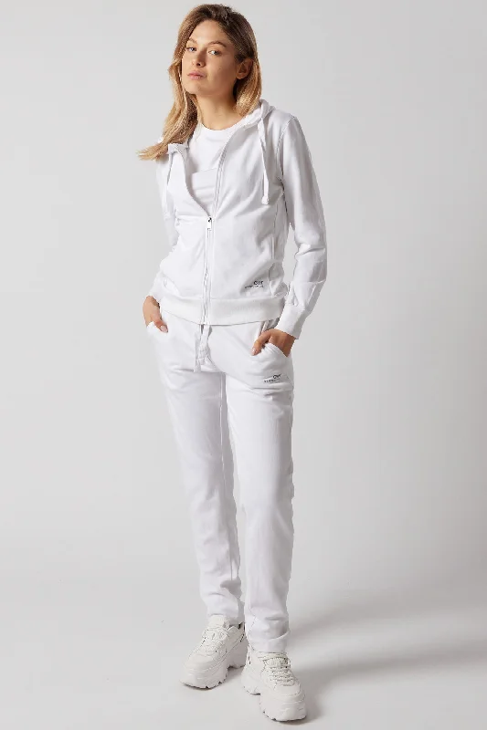 Women's Set With Zippered Hoodie and Joggers White Hoodie with Reflective Safety Nightwear