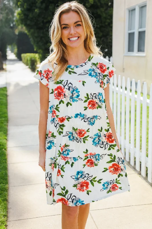 Ivory Floral Tiered Dress Tunics Designer luxury