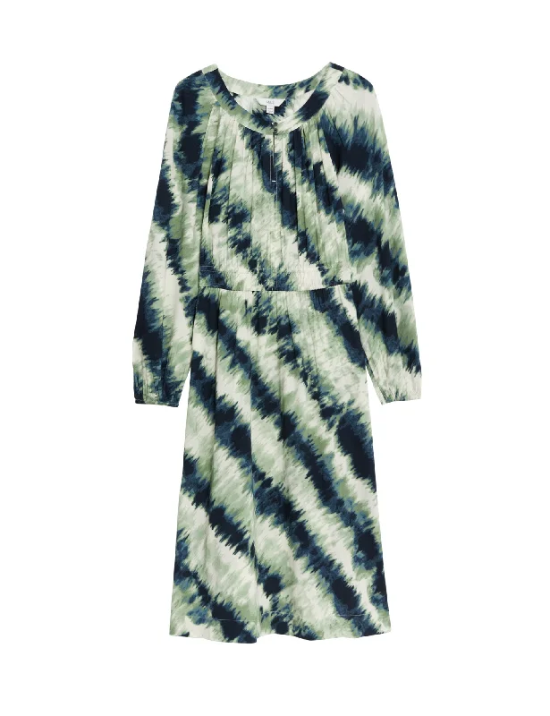 Printed Keyhole Pleated Midi Waisted Dress Tunics Solid Classic