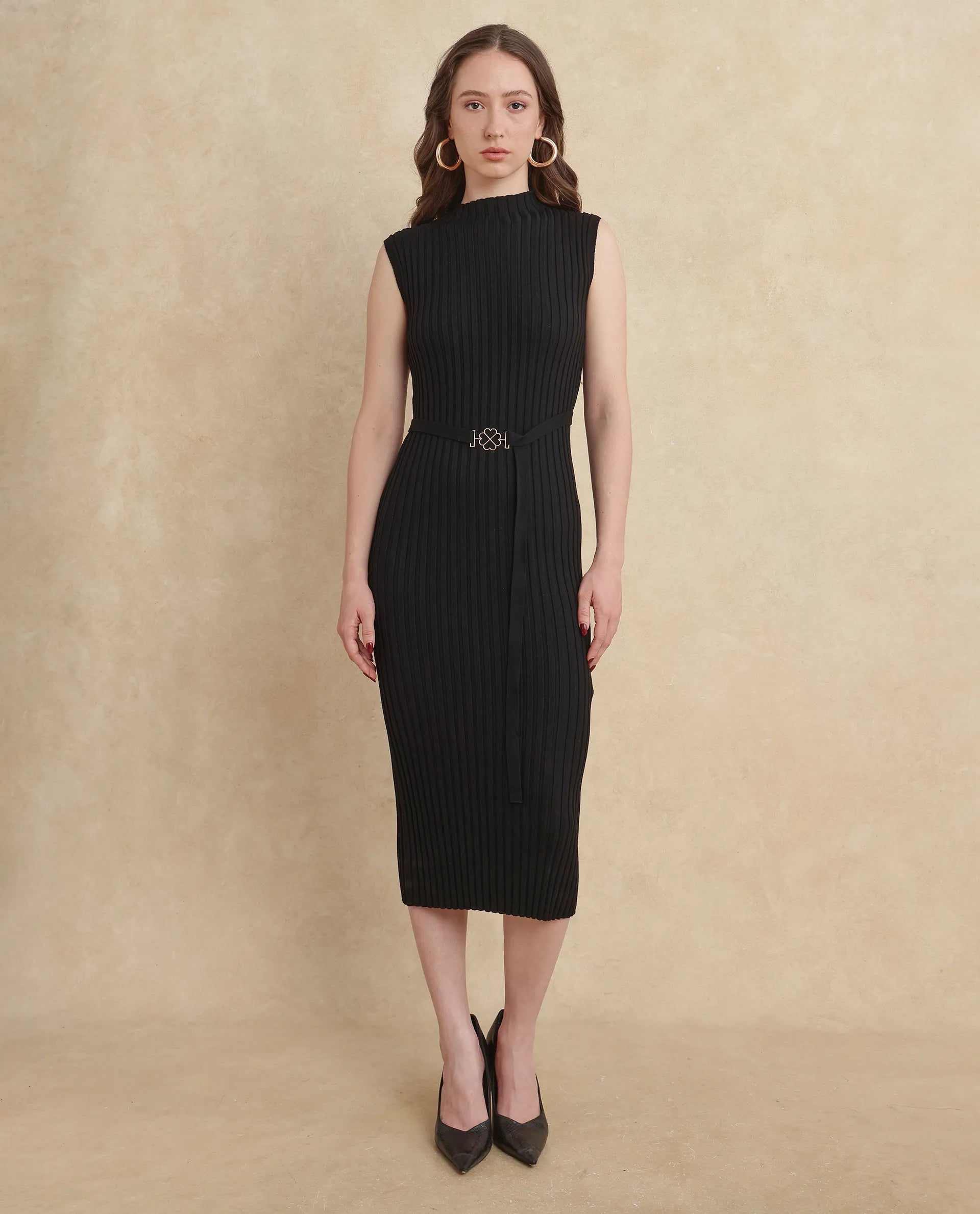 Rareism Women Ronfa Black Viscose Blend Fabric Off Sleeve Slim Fit Dress Maxi Flowy Bohemian