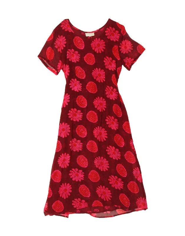 VINTAGE Womens A-Line Dress UK 12 Medium Maroon Floral Viscose Tunics Versatile stylish