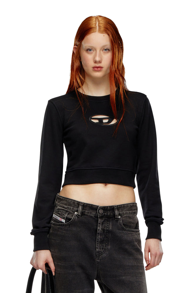 Cropped sweatshirt with cut-out logo Hoodie with Ribbed Neckline Snug Warm
