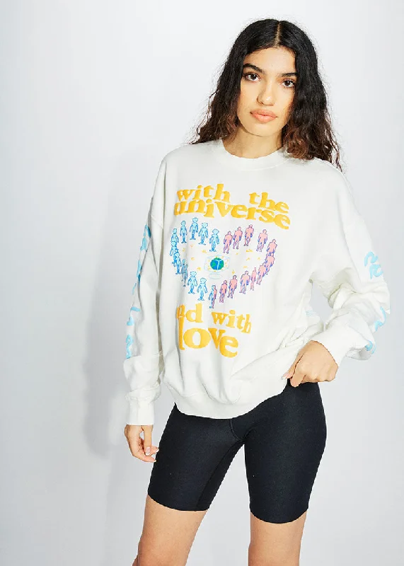 Universal Love Puff Print Sweatshirt Hoodie with Ribbed Cuffs Snug Fit Comfort