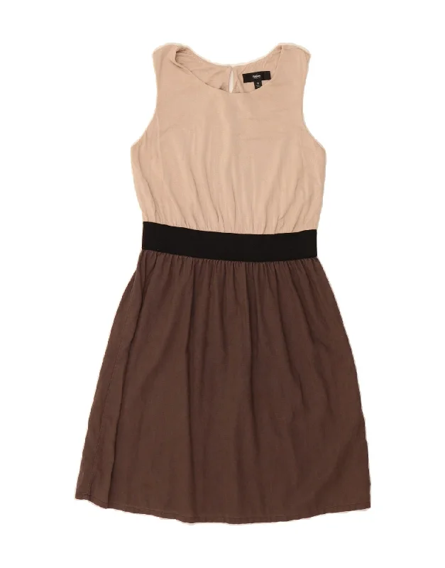 MOSSIMO Womens Sleeveless A-Line Dress UK 12 Medium Brown Colourblock Tunics Fashionable chic