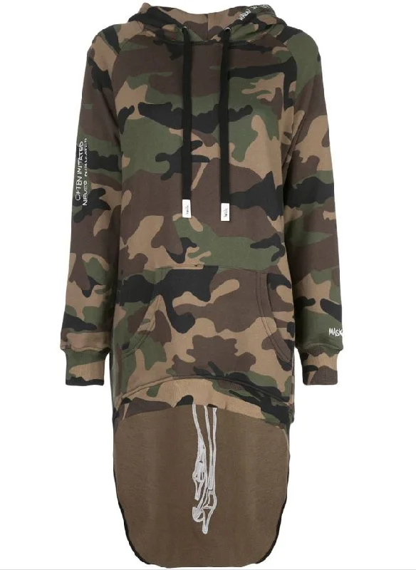 PARDON EXTENDED HOODIE JUNGLE CAMO Hoodie with Hem Detail Decorative Unique