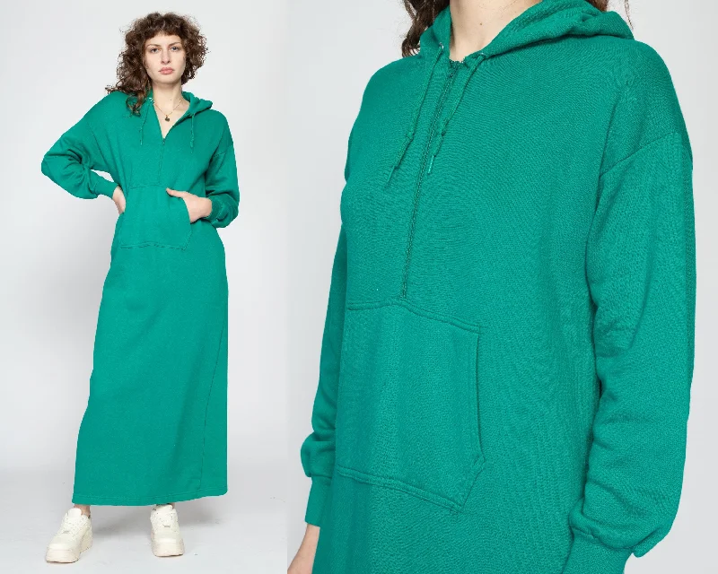 Medium 80s Teal Hooded Sweatshirt Dress Hoodie Jacket Zipper Layering