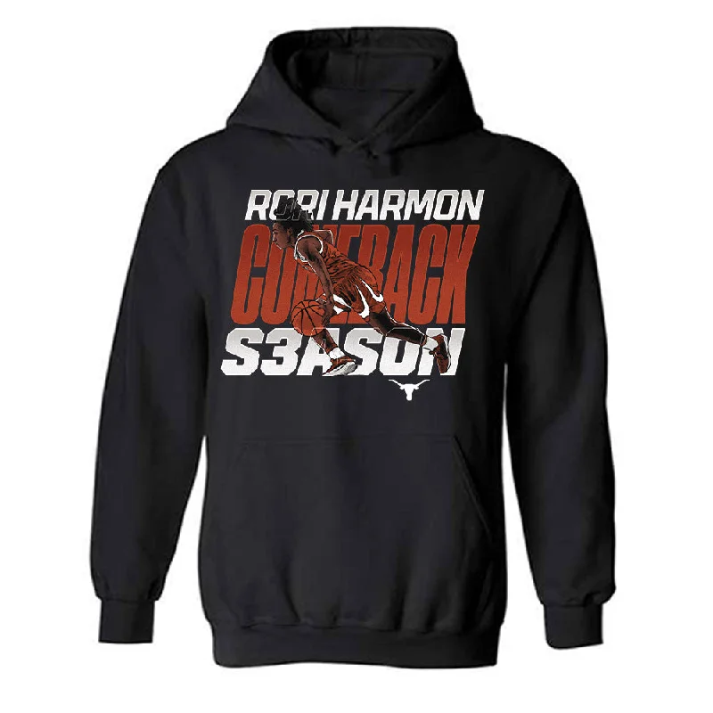 Texas - NCAA Women's Basketball : Rori Harmon - Caricature Hooded Sweatshirt Hoodie with Elastic Cuffs Stretchable Comfortable
